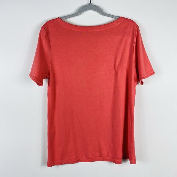 Chico's Size Large 12 2 Cotton Boat Neck Tee Top Pink Short Sleeve - Picture 2 of 4